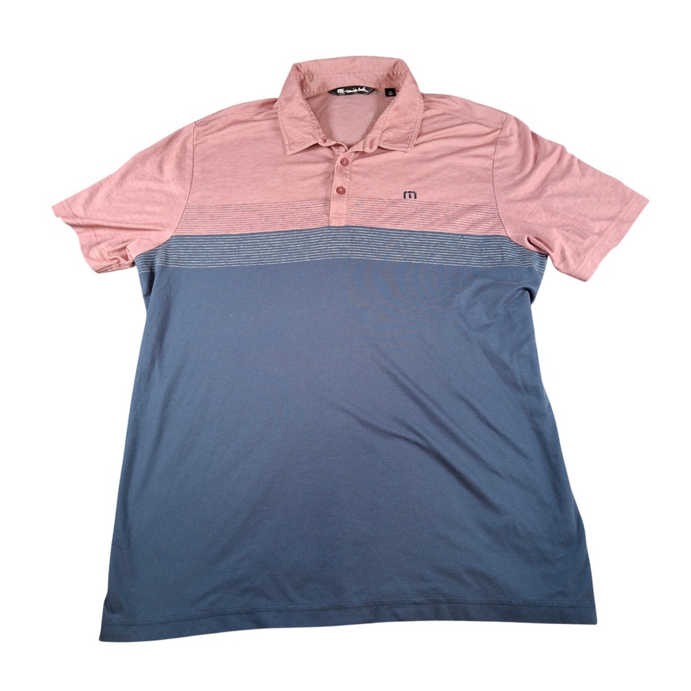 TravisMathew Mens XXL Pink Blue Colorblock Striped Short Sleeve Golf Polo Shirt